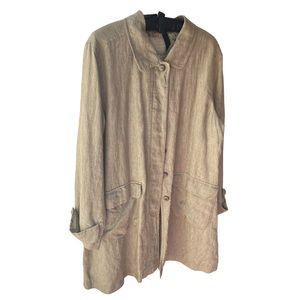 J. Jill 100% Linen Short Trench Cotton Lined Beige Hidden Button Placket Size M